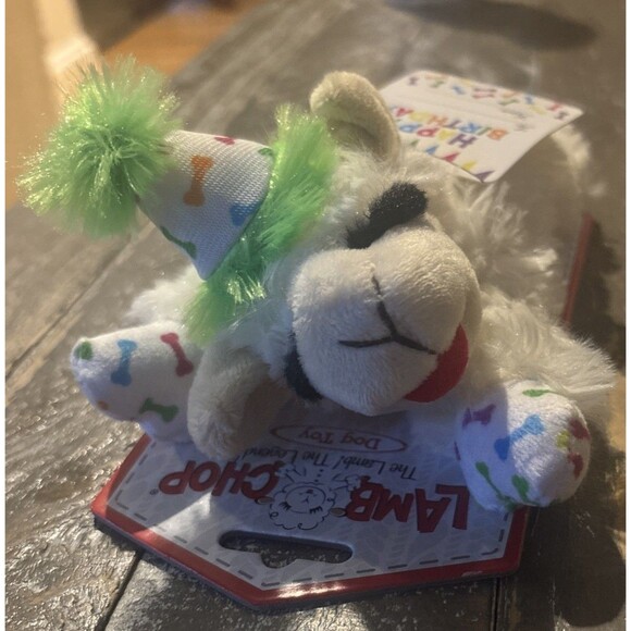 Lamb Chop Happy Birthday 9" Dog Plush Toy Squeaker Birthday Hat - Picture 2 of 4